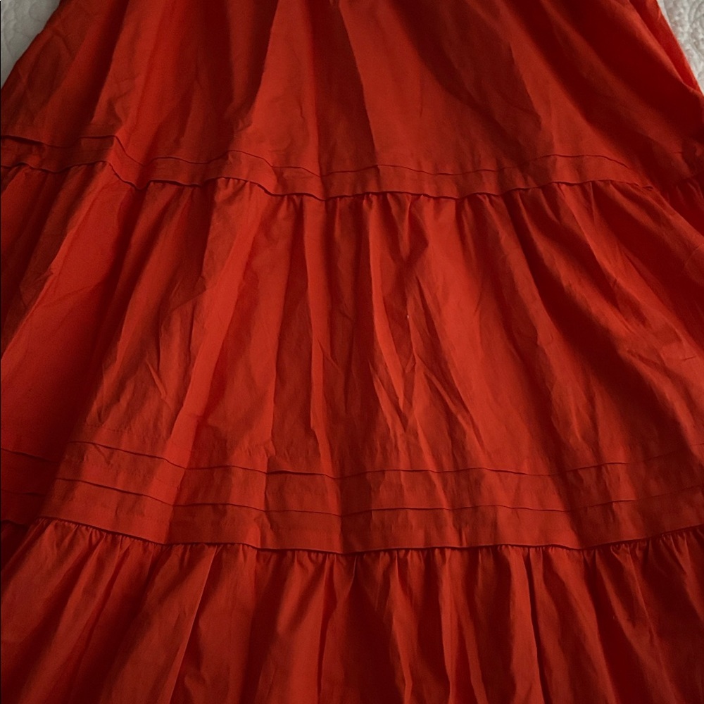 NWT Quince 100% Organic Cotton Poplin Tiered Maxi Dress Vermillion Red Size XL - Picture 11 of 15